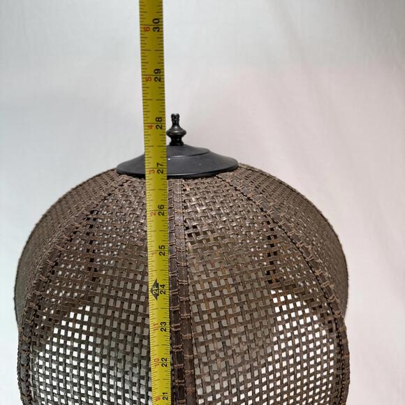 Vintage 70's Tropical BAMBOO LAMP Wicker Shade White Glass Globe Boho Chic - Picture 15 of 15